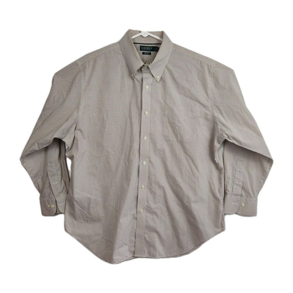 Lauren Ralph Lauren Button-Up Shirt Men's 18 34/35 Tan Check Classic Fit